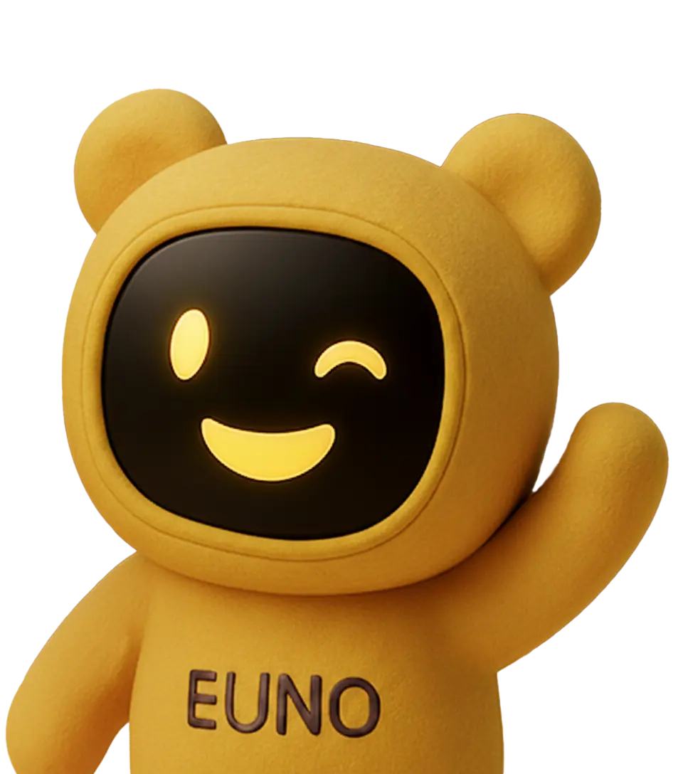 Robot Euno qui salue de la main avec un clin d'œil.